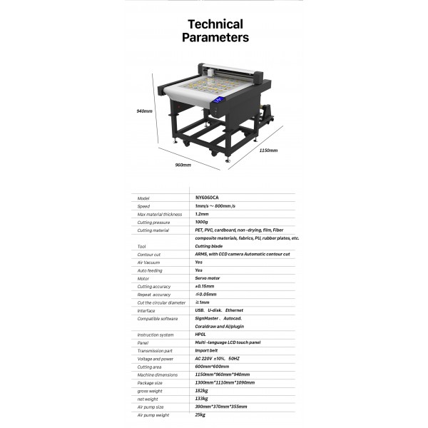 NY6060CA Auto feeding flatbed cutter plotter Maximum cutting area 600mmx600mmTextile Cloth Fabric Cutting Machine Cutter Plotter