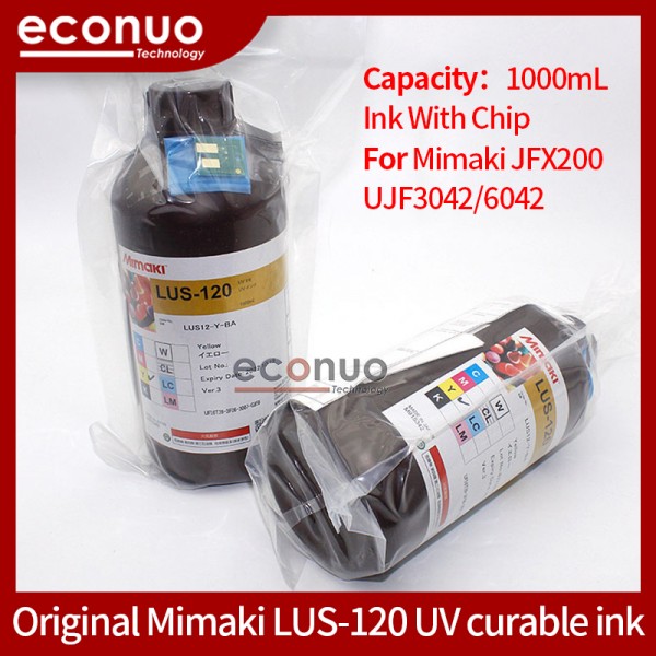 Original Mimaki LUS-120 /lus120 UV Ink for JFX200/JFX500/UJF3042MKII/UJF6042MKIIEX/UJF-A3MKII/UJV55/UJV50 1000ML with ink chip