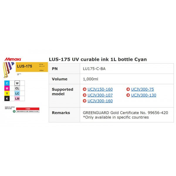 Original Best quality Mimaki UCJV150/160/UCJV300 ink LUS-175 UV Curable Ink 1L bottle with ink chip