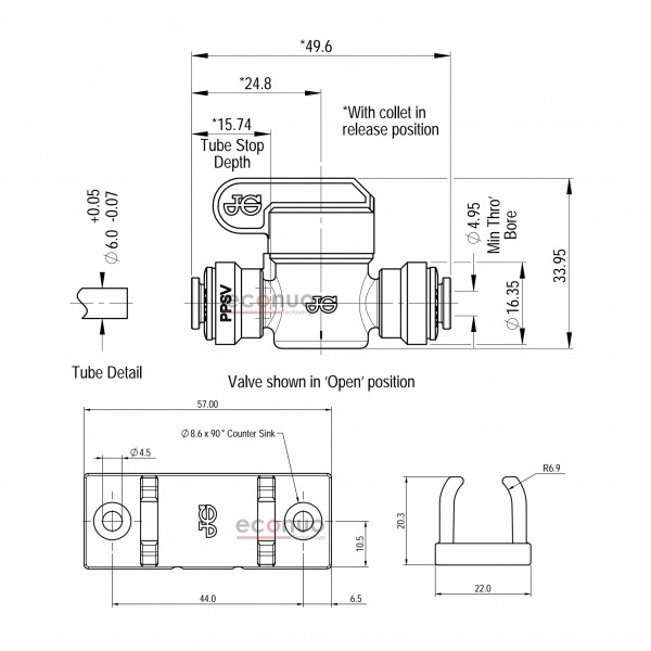 John Guest 6MM Shut Off Valve PN：DS-PPMSV040606W